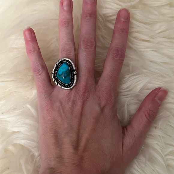 Vintage Navajo Tribal Turquoise Sterling Ring Nugget Native American Boho - Picture 2 of 6